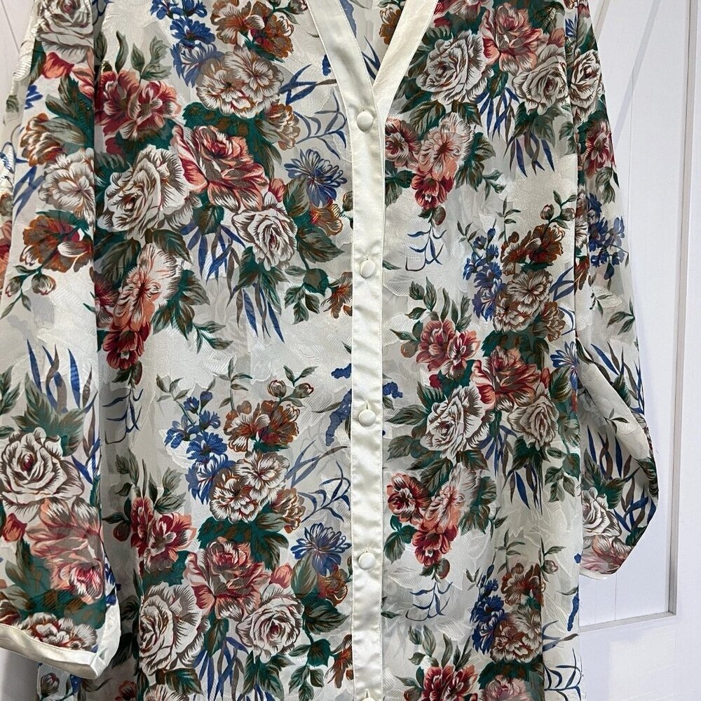 Victoria's Secret Vintage 90s Long Sleeve Dark Floral Opaque Kimono Robe Small - Picture 6 of 7